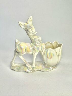 1960s Capodimonte Iridescent Bambie Deer Planter – Made in Italy – 5.5”